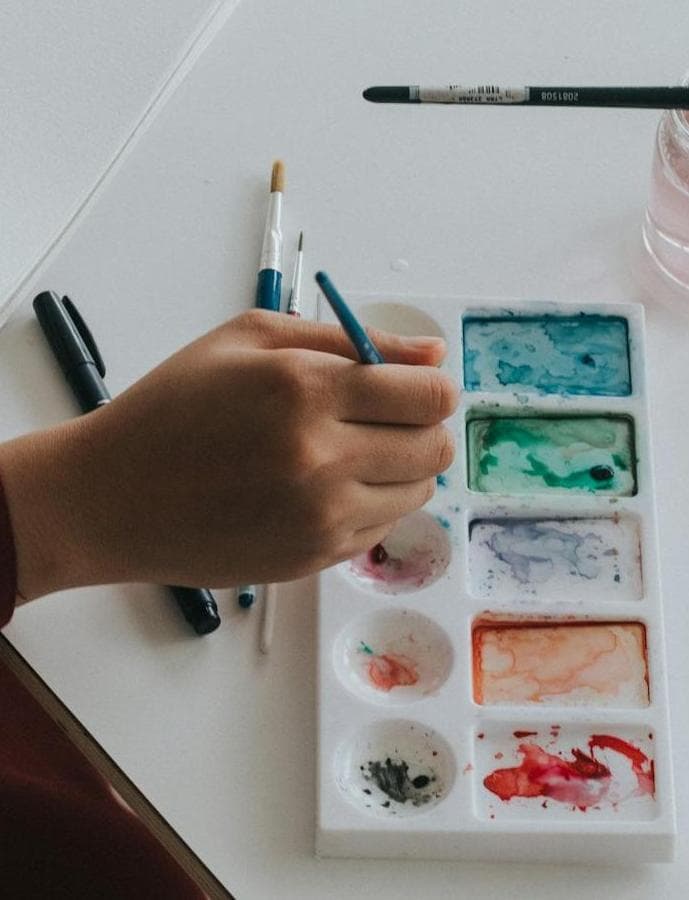 Watercolor flower painting with palette